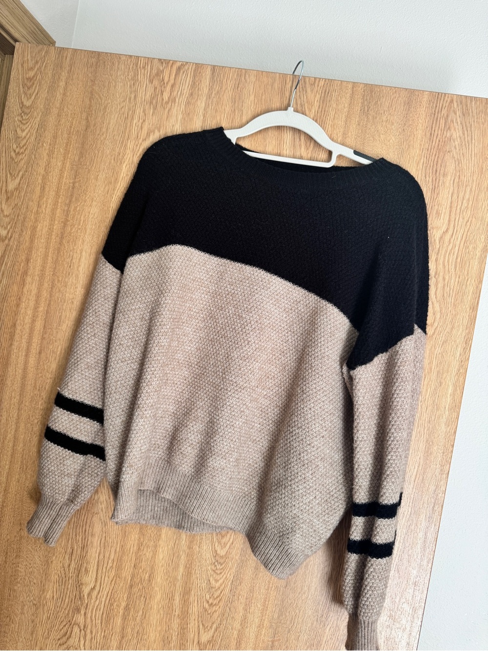 Classic Two-Tone Black and Beige Women’s Sweater